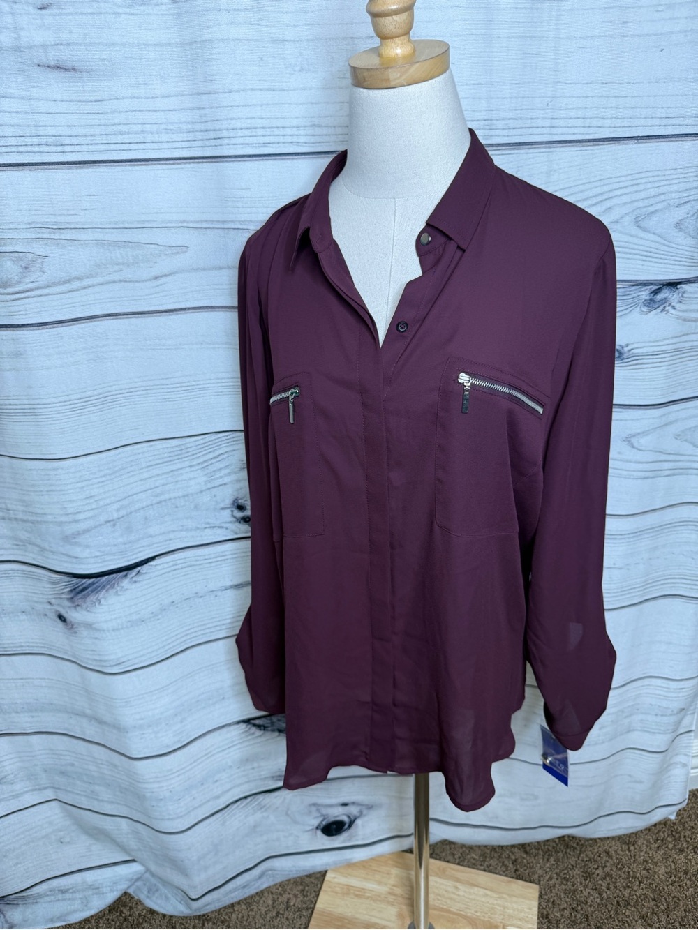Apt. 9 Plum Button-Front Blouse with Zip Pockets